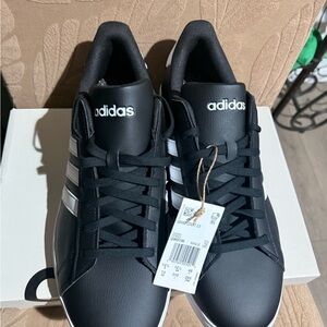 Adidas Men's Black Sneakers with White Stripes